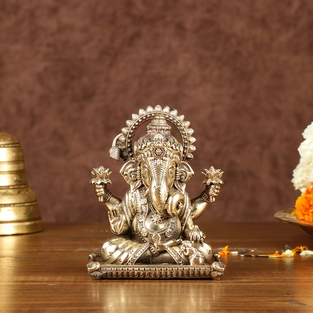 Pure Brass Dagduseth Ganapati Idol | Intricately Carved | Height 4 inch