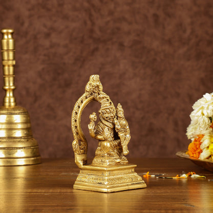 Divine Pure Brass Narasimha Lakshmi with Back Frame Idol | Height: 4.5 inch