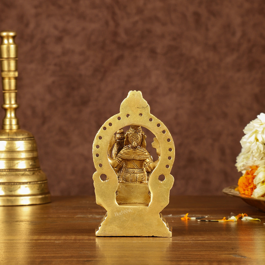 Divine Pure Brass Narasimha Lakshmi with Back Frame Idol | Height: 4.5 inch