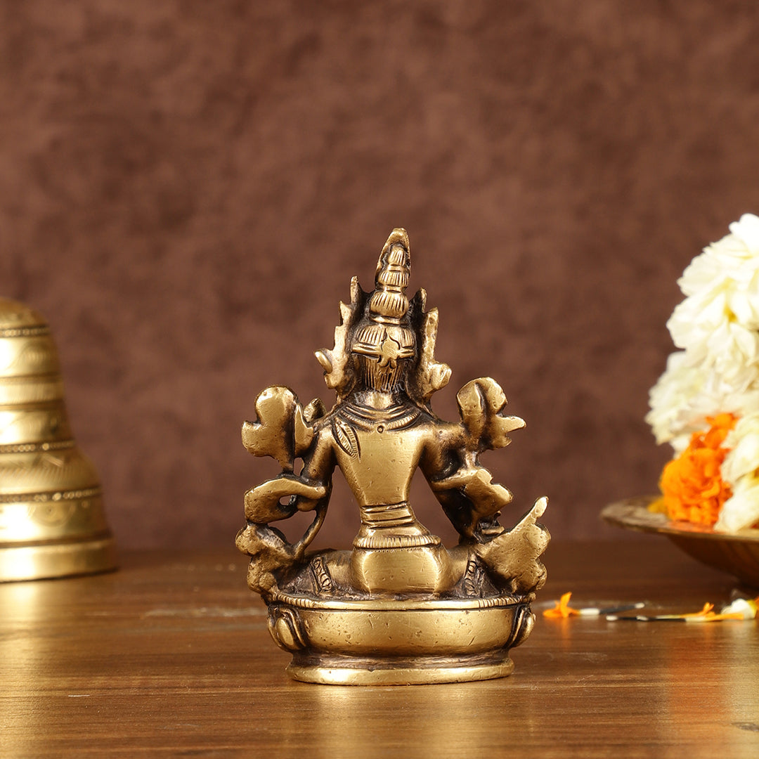 Brass Green tara devi statue 3" antique tone