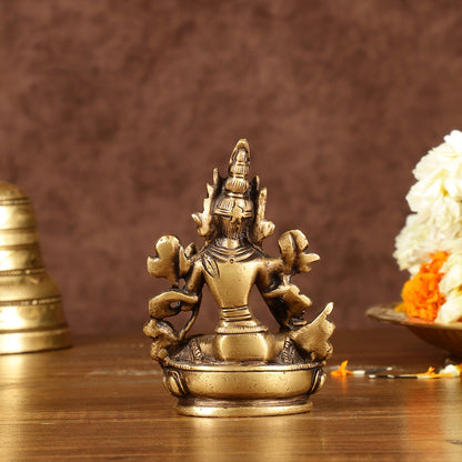 Brass Green tara devi statue 3" antique tone