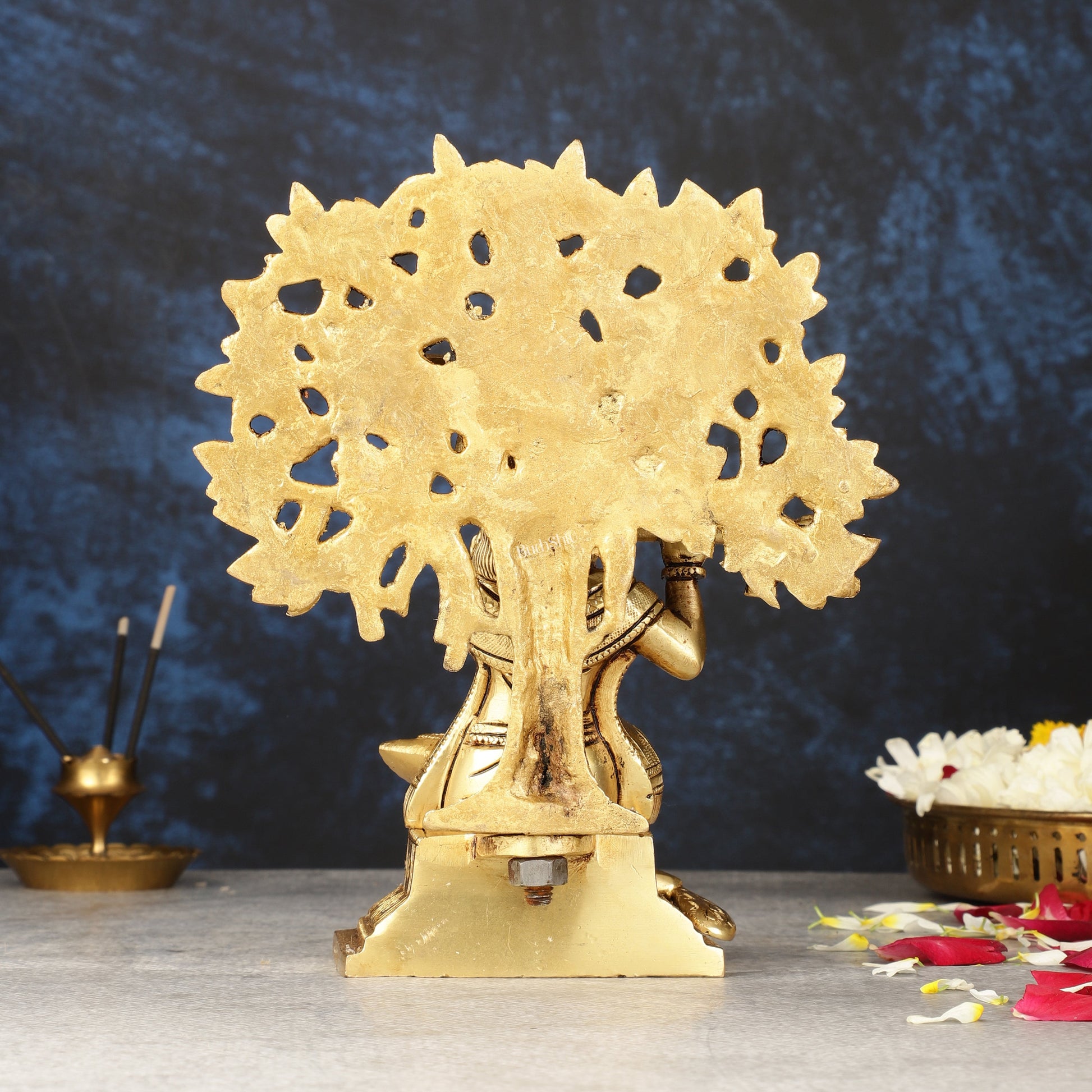 Pure Brass Handcrafted Lord Krishna Sitting with Kalpavriksha Tree Idol | 8"