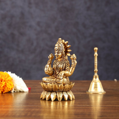 Pure Brass Lotus Lakshmi Superfine Idol - 4" Height