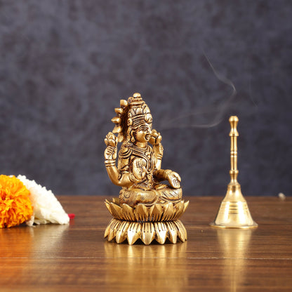 Pure Brass Lotus Lakshmi Superfine Idol - 4" Height