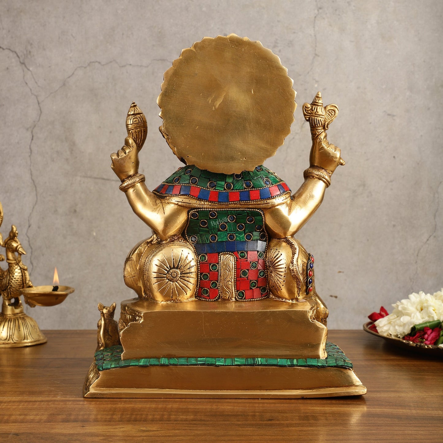 Ganesha Superfine Brass Idol with Spectacular Stonework - 13 Inch