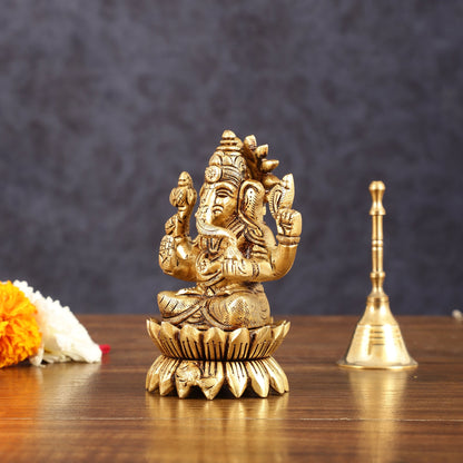 Pure Brass Lotus Ganesha Superfine Idol - 4" Height