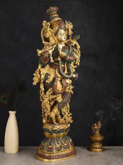 Brass Krishna Idol 30 inch multicolour