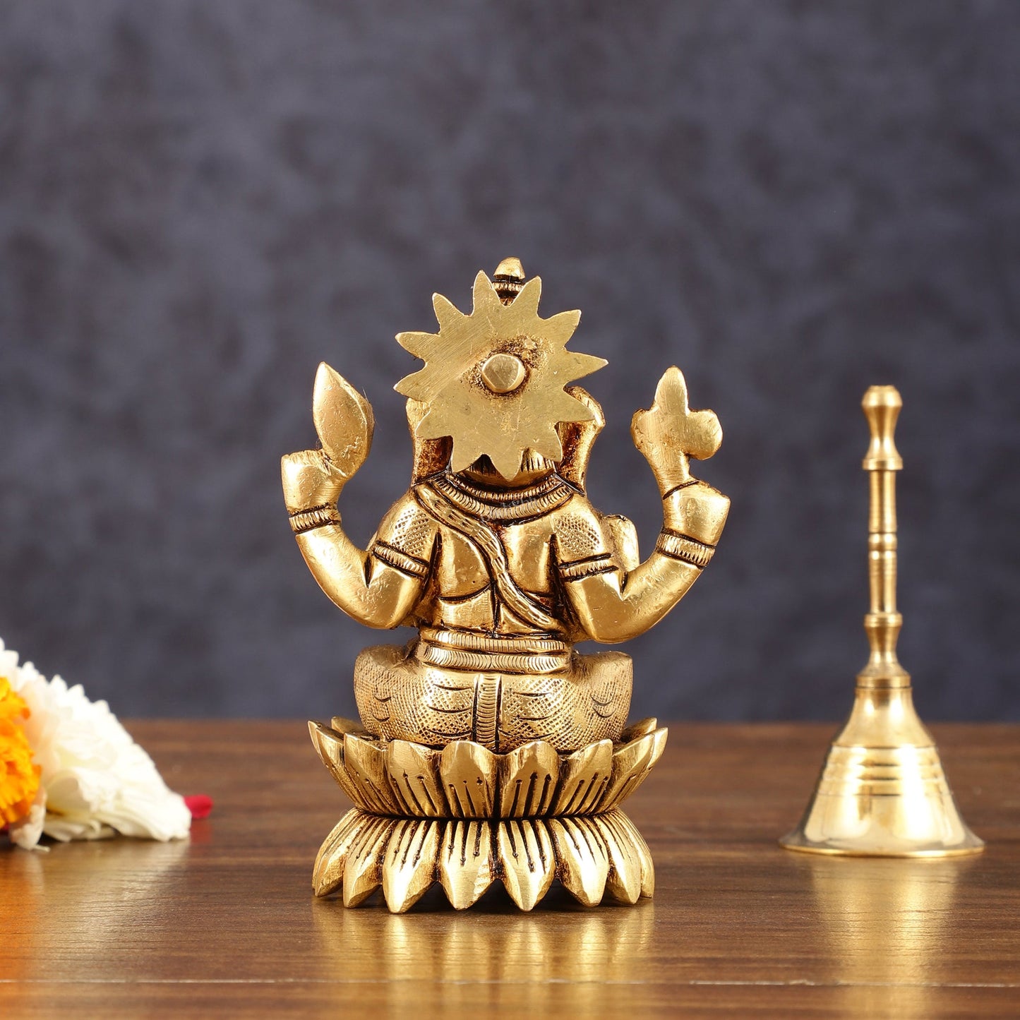 Pure Brass Lotus Ganesha Superfine Idol - 4" Height