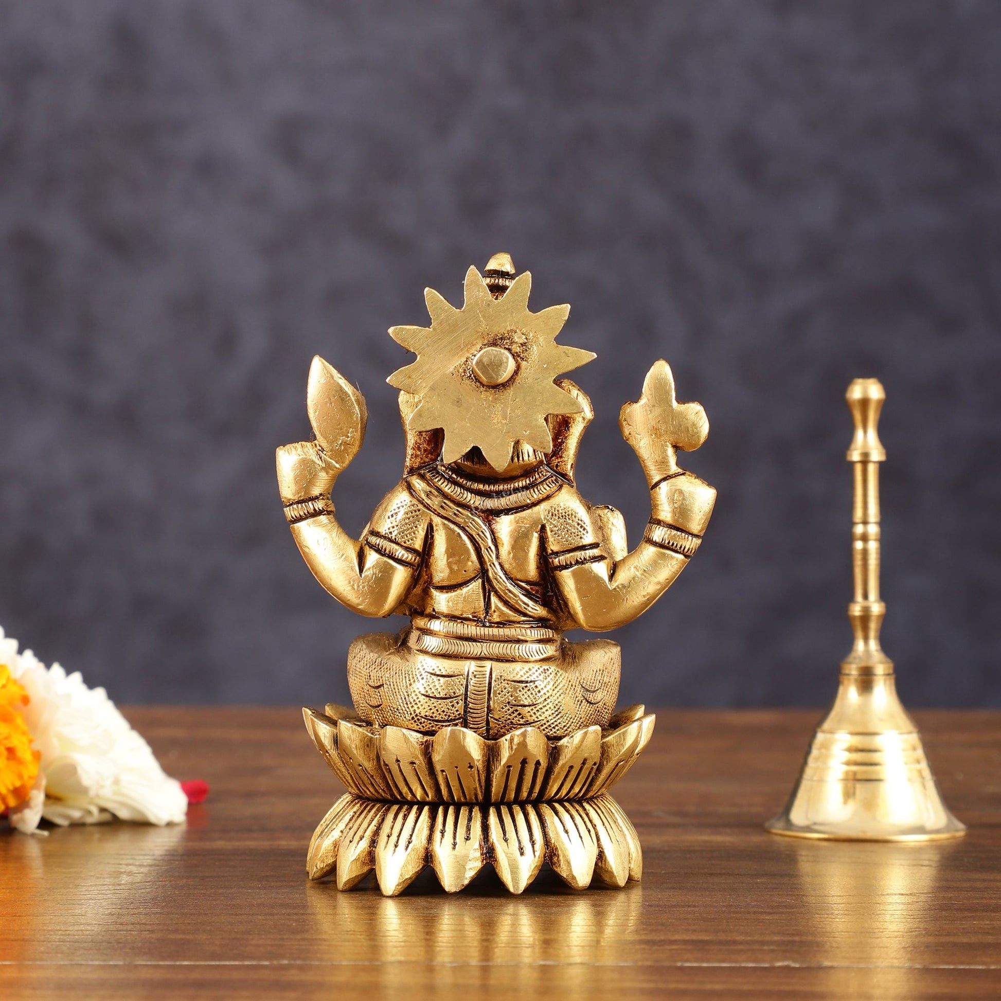 Pure Brass Lotus Ganesha Superfine Idol - 4" Height