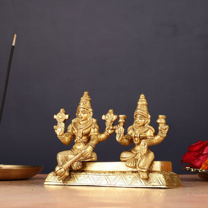 Pure Brass Sitting Vishnu Lakshmi Narayan Idol 3.75 inch