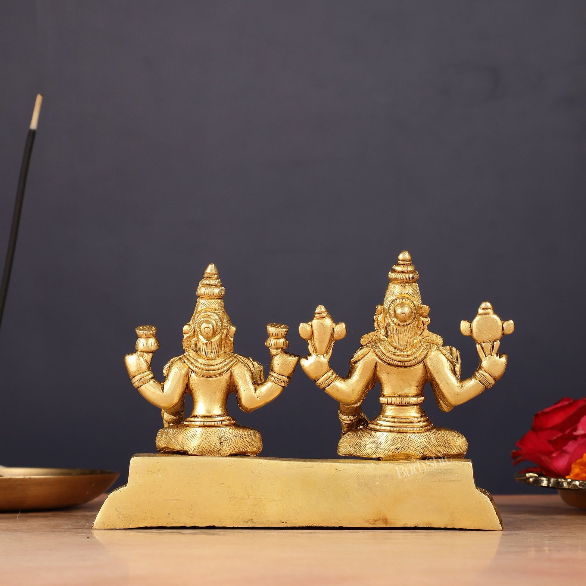 Pure Brass Sitting Vishnu Lakshmi Narayan Idol 3.75 inch