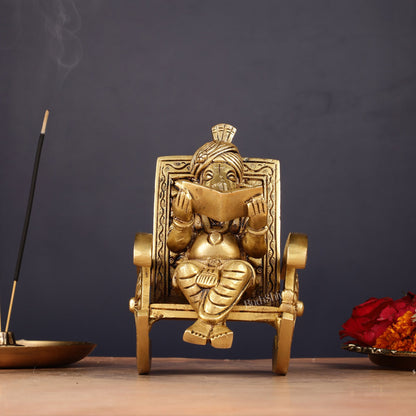 Pure Brass Lord Ganapati Seated on a Swinging Chair Idol Showpiece 6.5"