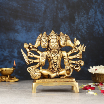 Pure Brass Panchmukhi Hanuman Idol - Superfine 6.5"