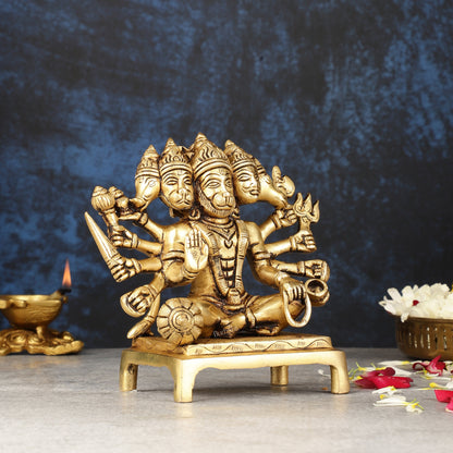 Pure Brass Panchmukhi Hanuman Idol - Superfine 6.5"