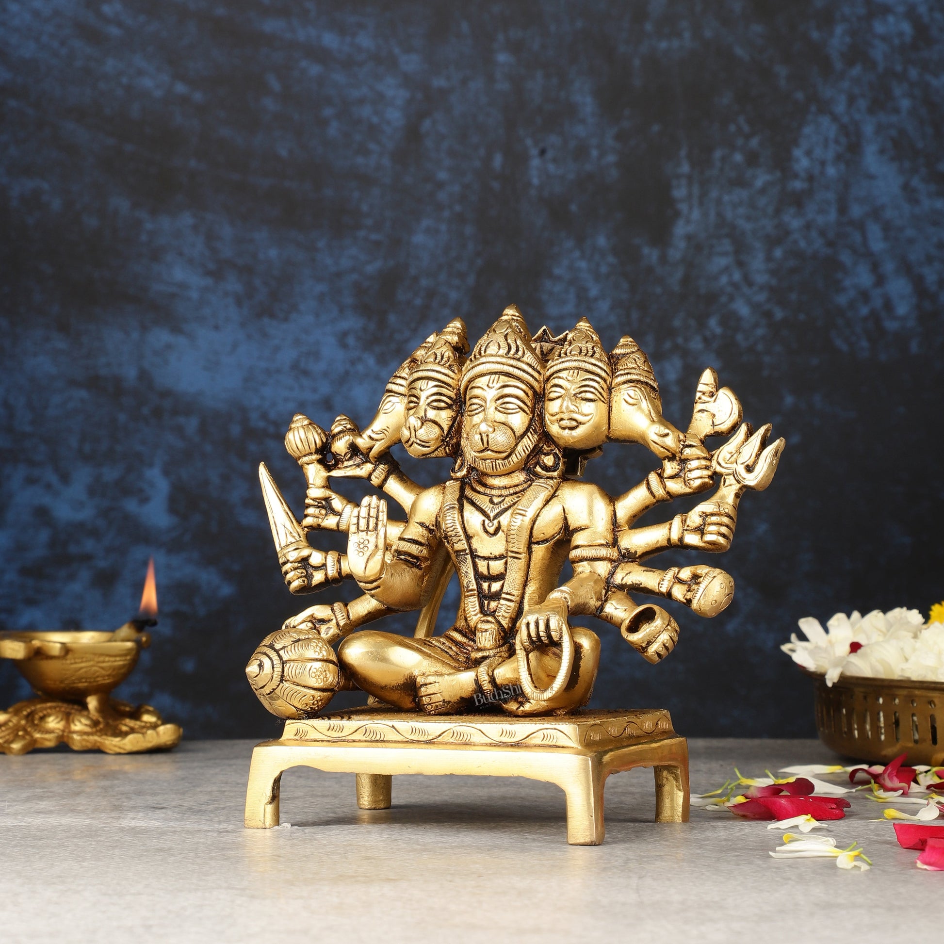 Pure Brass Panchmukhi Hanuman Idol - Superfine 6.5"
