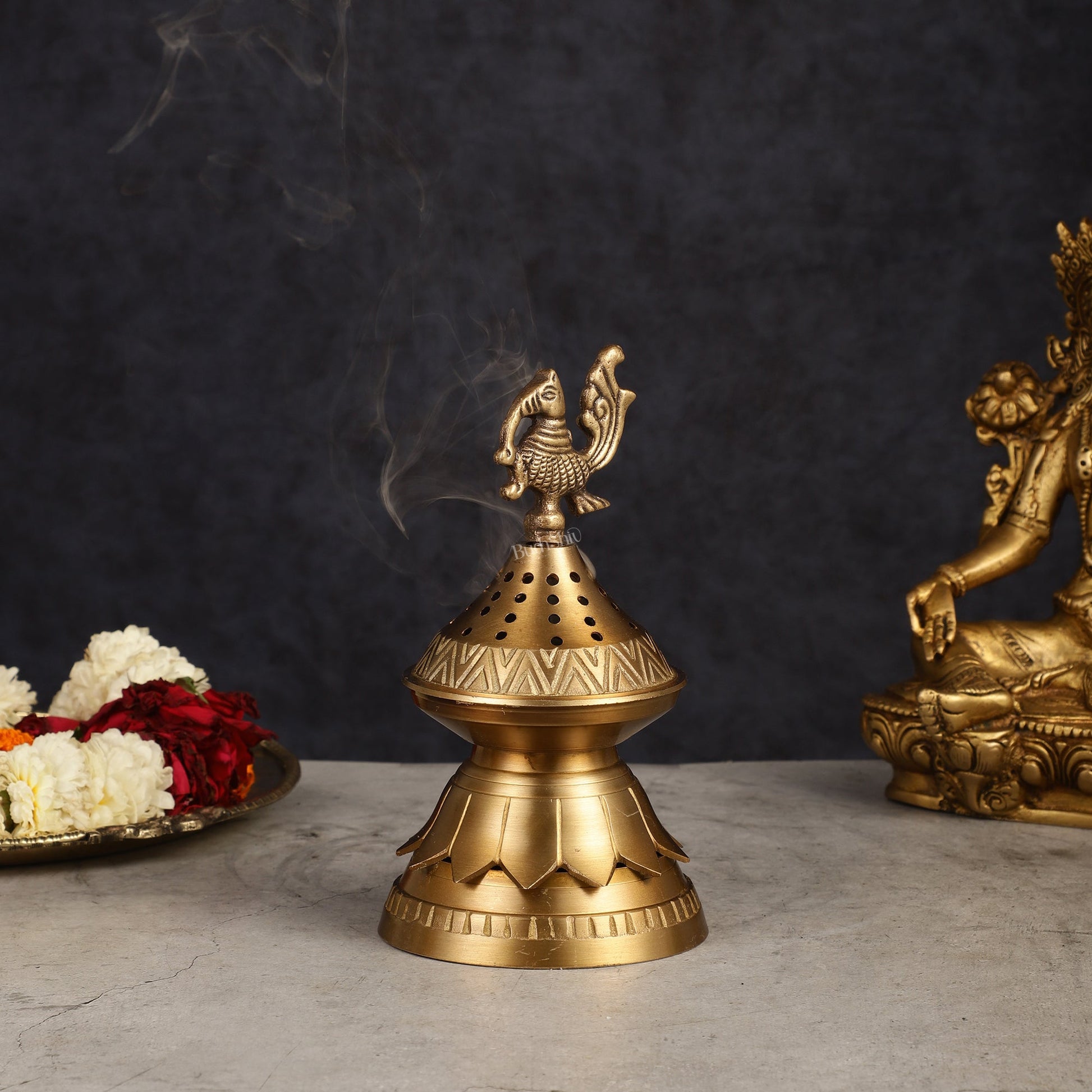 Unique Brass Peacock Loban Daam Dhoop Burner 6.5"