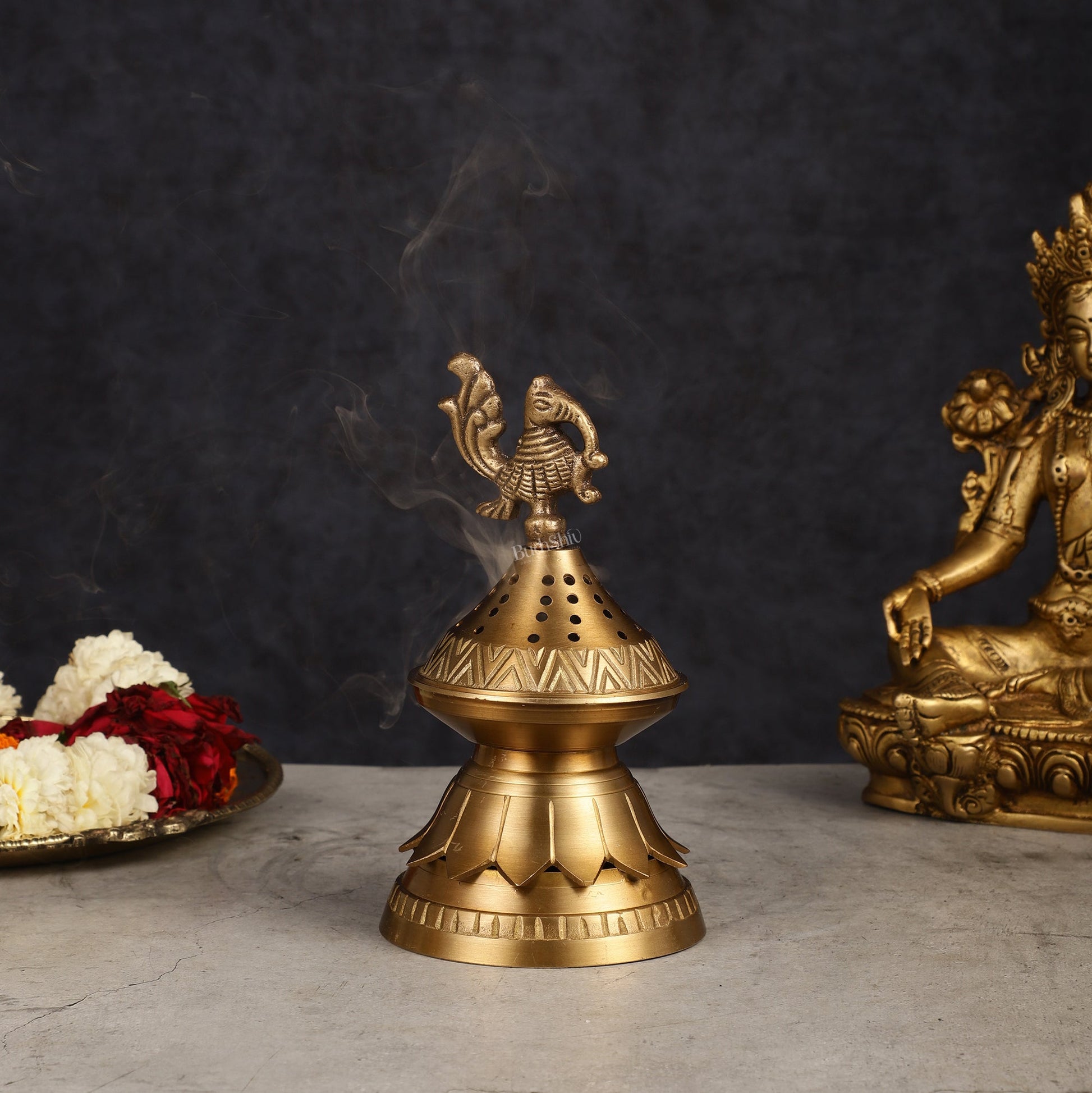 Unique Brass Peacock Loban Daam Dhoop Burner 6.5"