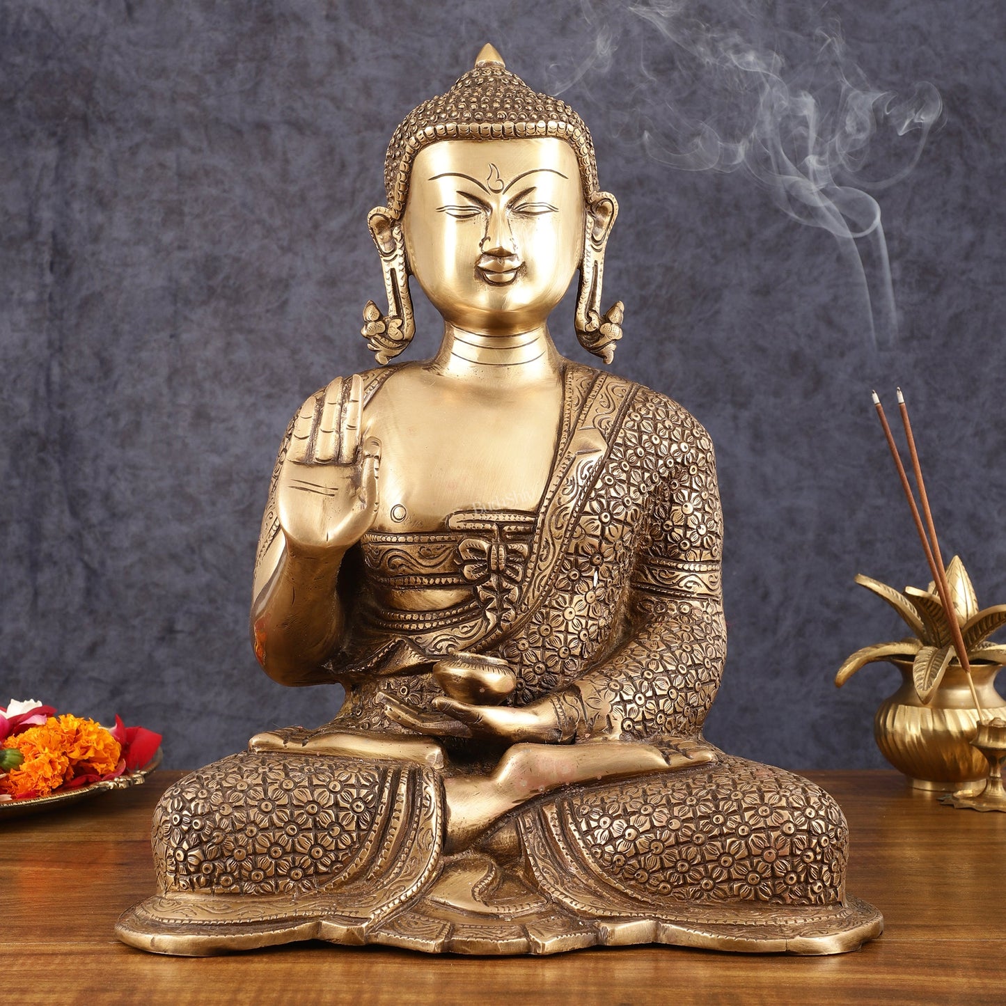 Brass Buddha Idol - 15" burnt brass finish