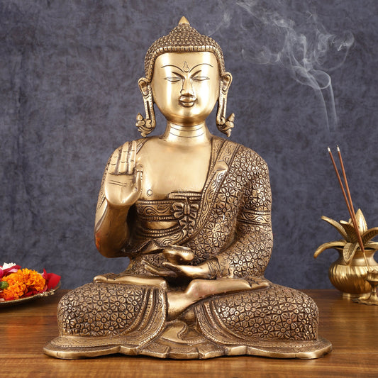Brass Buddha Idol - 15" burnt brass finish