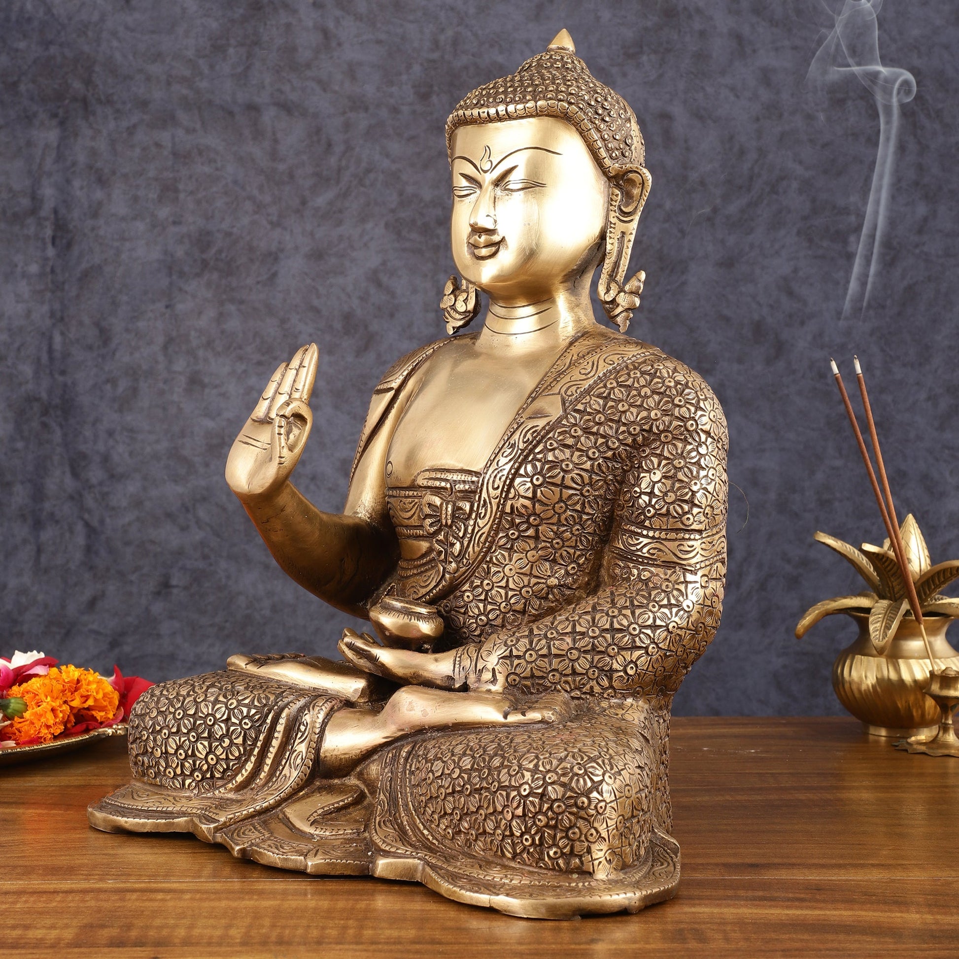 Brass Buddha Idol - 15" burnt brass finish