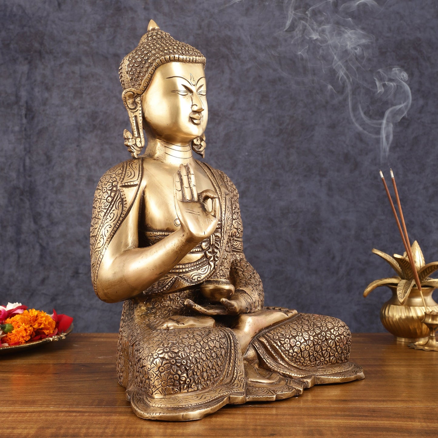 Brass Buddha Idol - 15" burnt brass finish