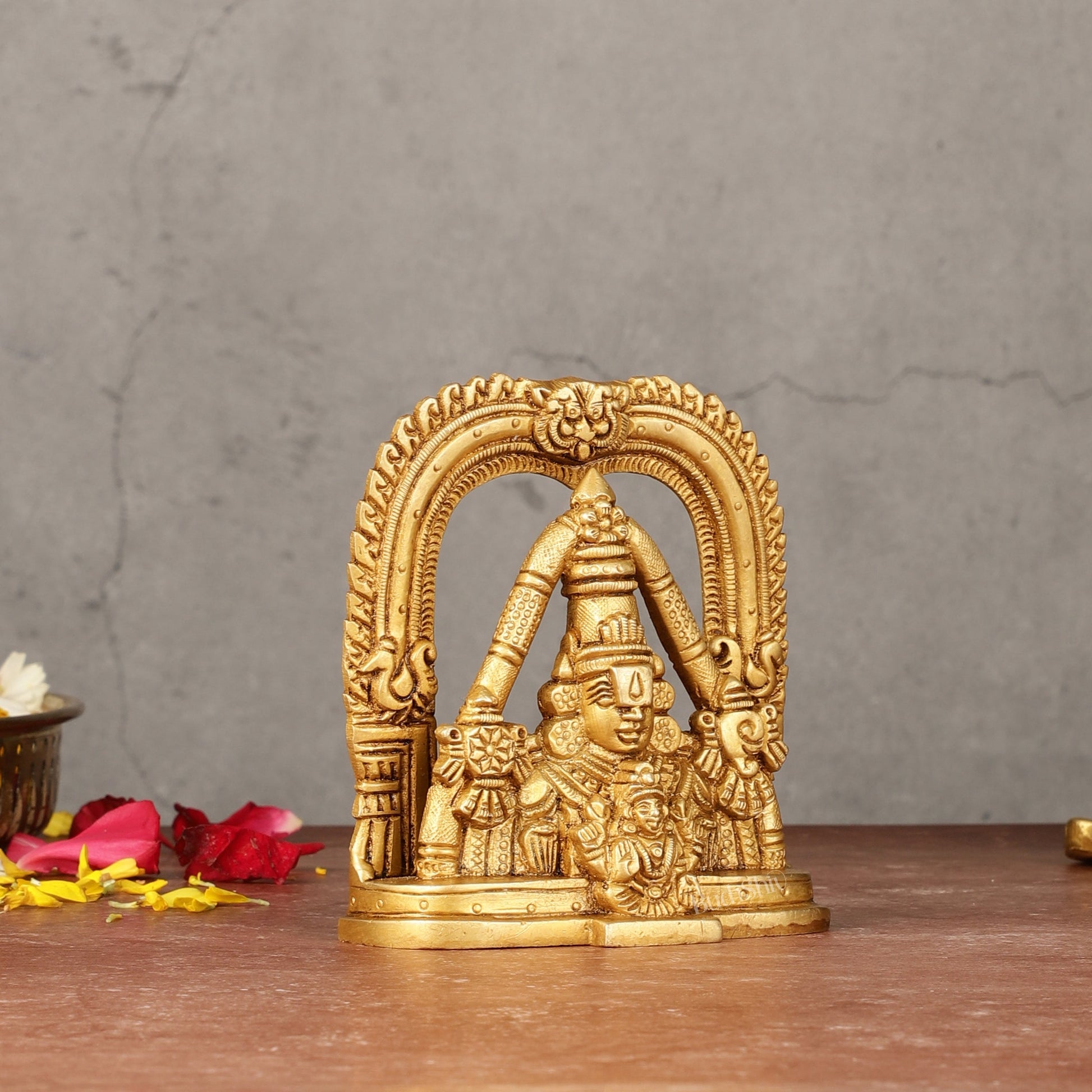 Brass Tirupati Balaji Face with Lakshmi Bust Table Accent - 4.25-inch