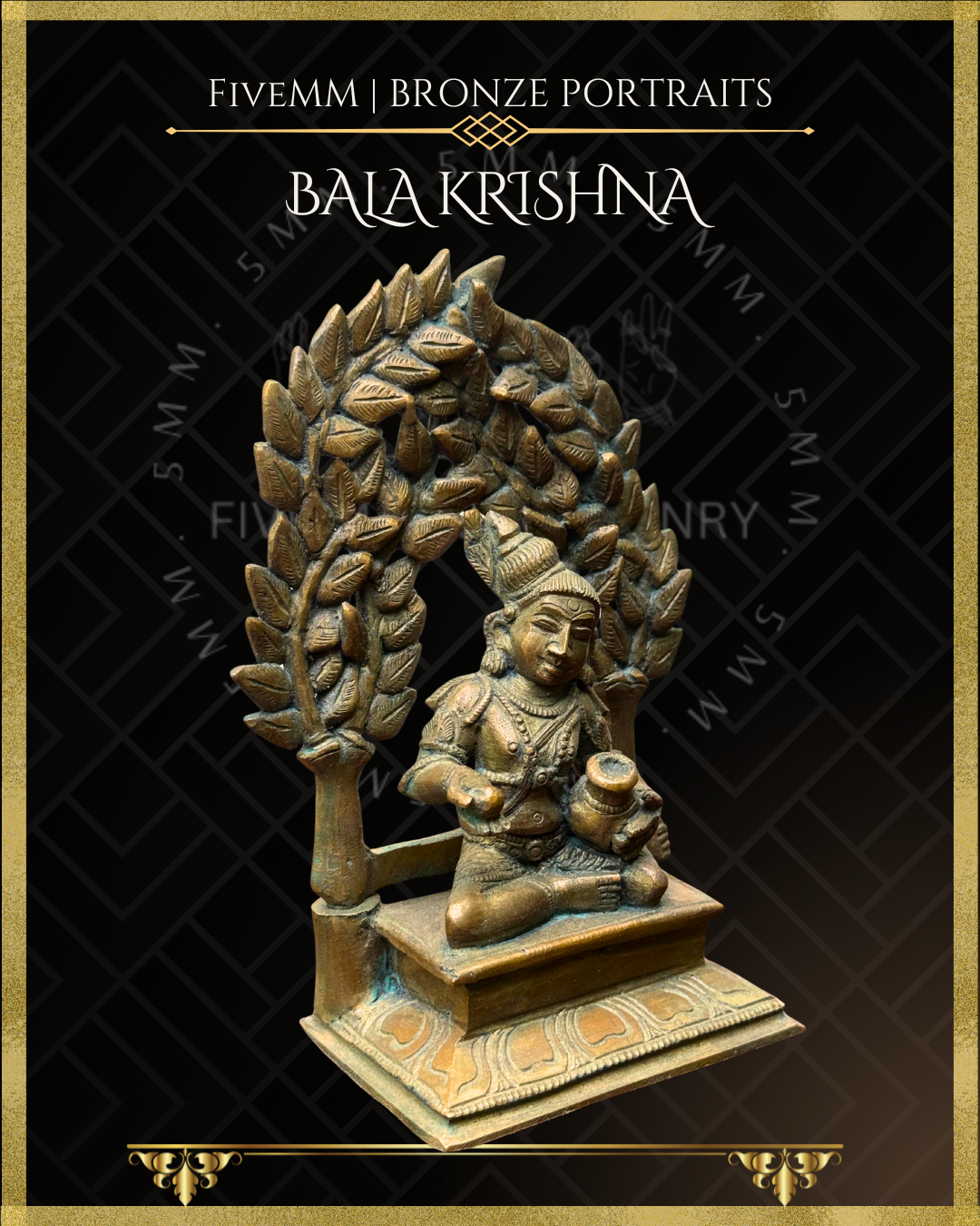Bala Krishna with butter Panchaloha Bronze Icon - 6" with arch