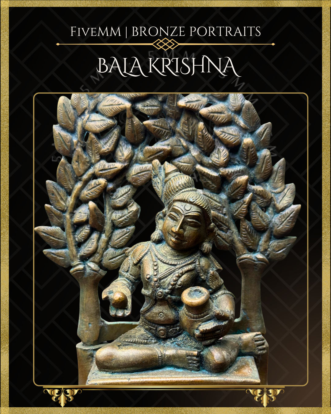 Bala Krishna with butter Panchaloha Bronze Icon - 6" with arch