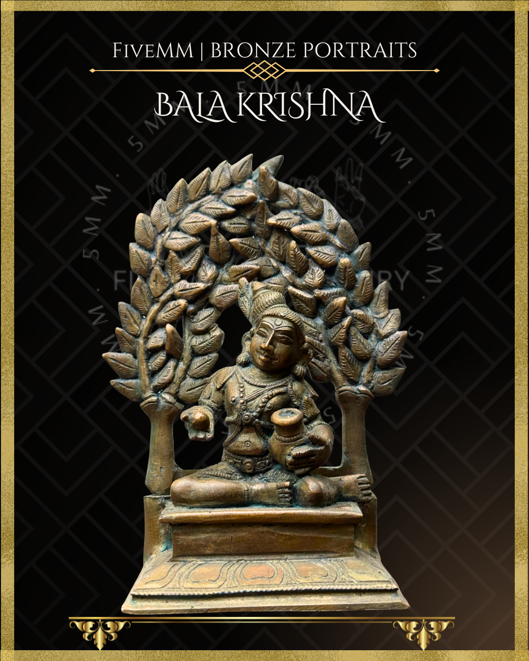 Bala Krishna with butter Panchaloha Bronze Icon - 6" with arch
