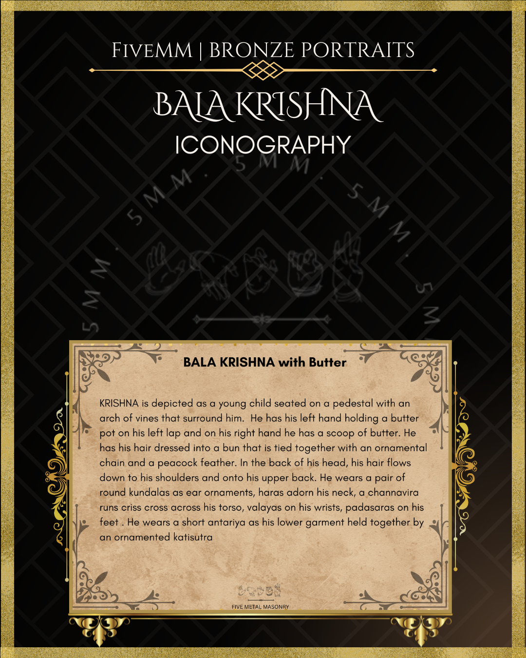 Bala Krishna with butter Panchaloha Bronze Icon - 6" with arch