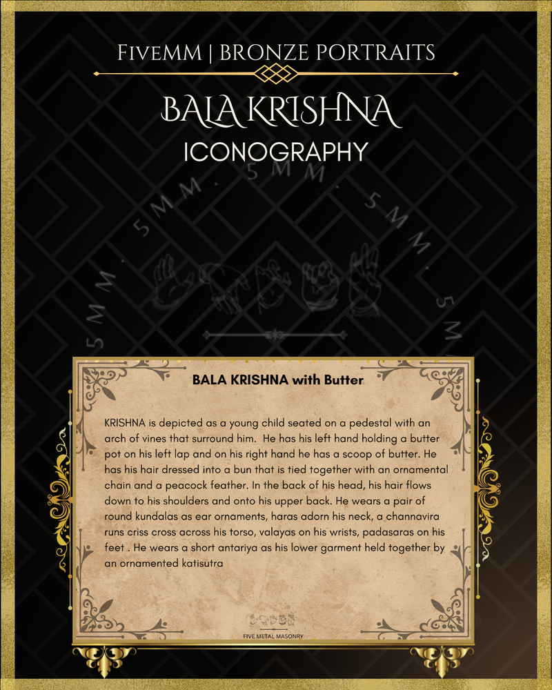 Bala Krishna with butter Panchaloha Bronze Icon - 6" with arch