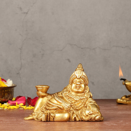 Pure Brass Resting Kubera Idol Small | 3.5"
