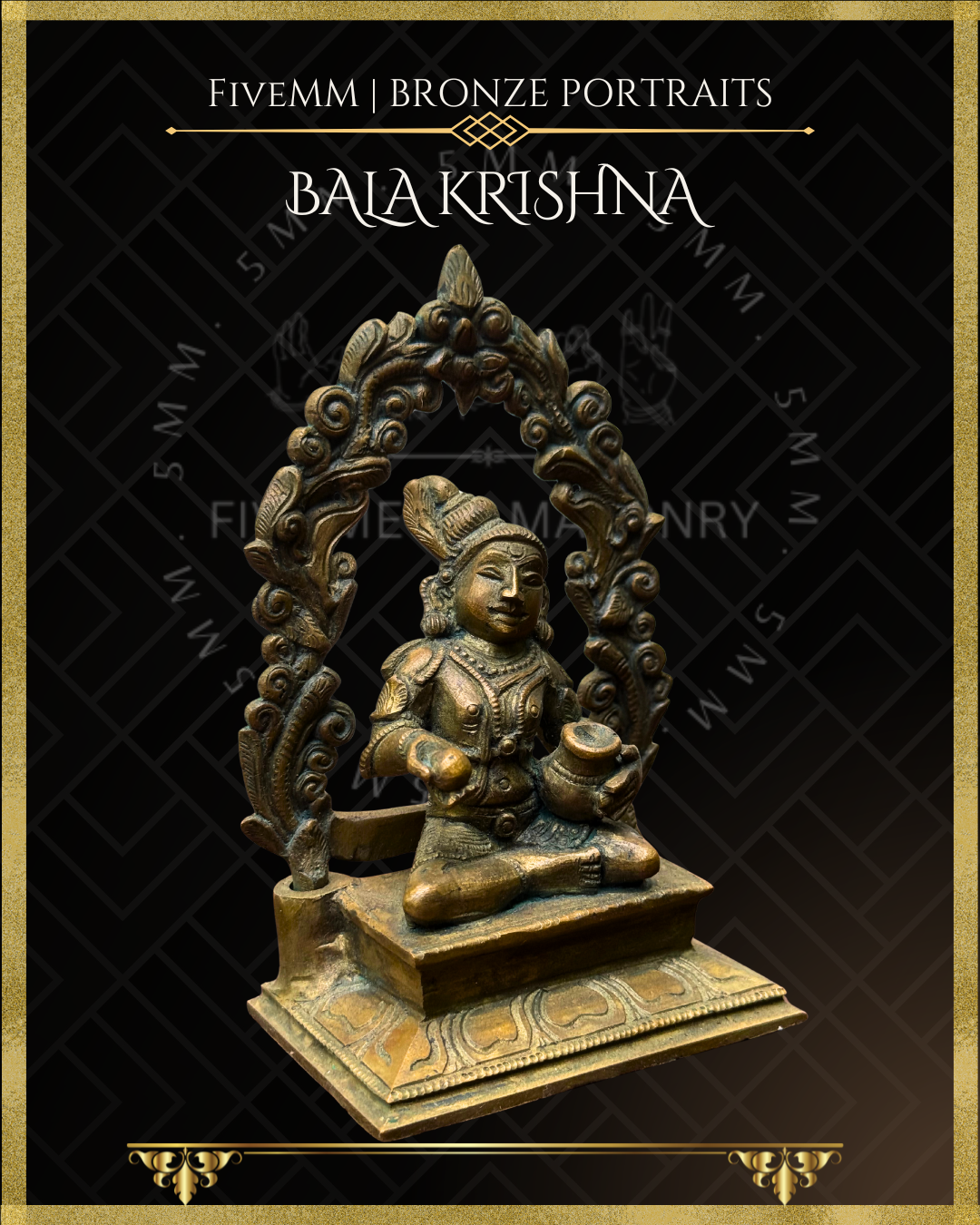 Bala Krishna with butter Panchaloha Bronze Icon - 5" with arch