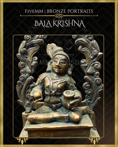 Bala Krishna with butter Panchaloha Bronze Icon - 5" with arch