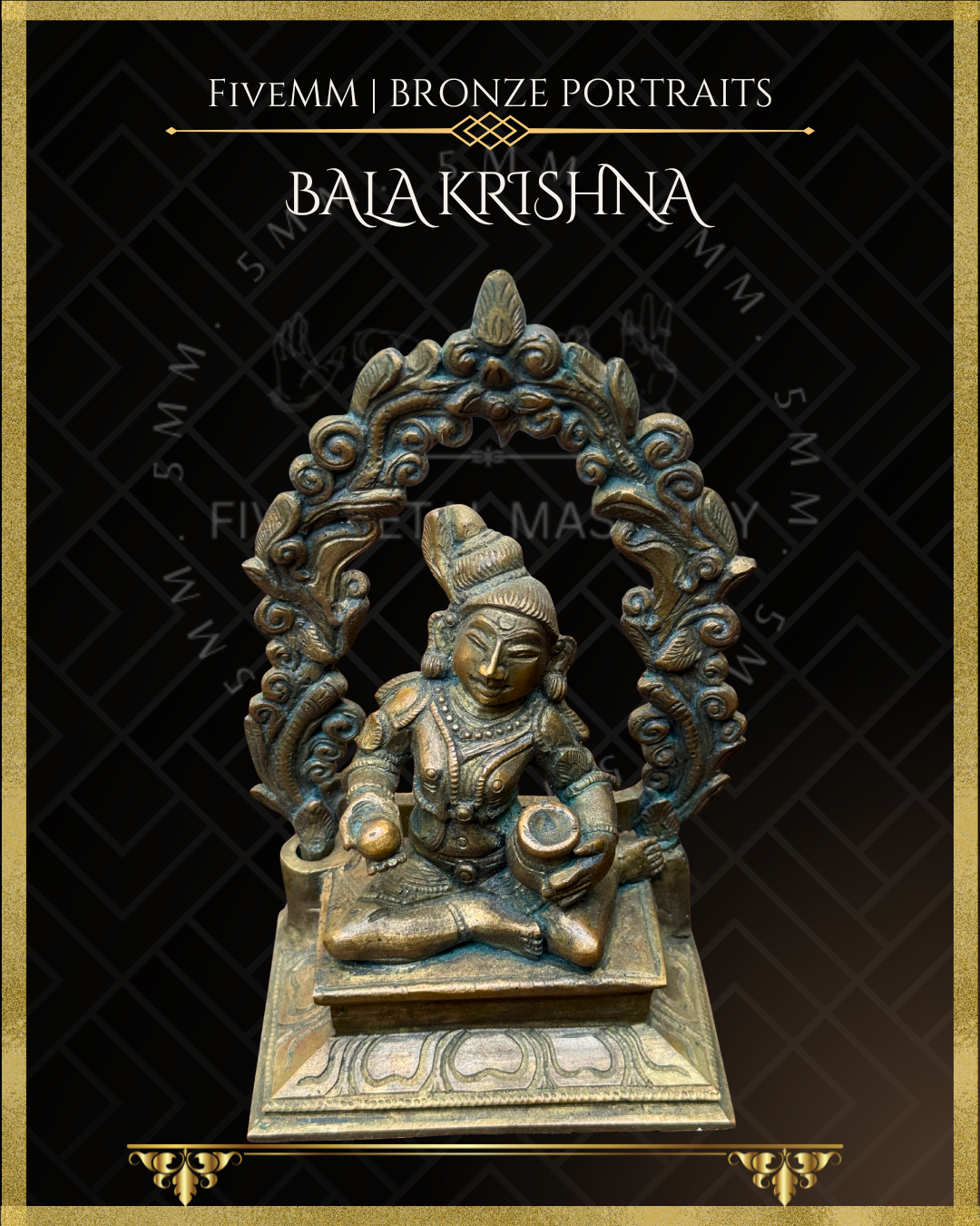 Bala Krishna with butter Panchaloha Bronze Icon - 5" with arch