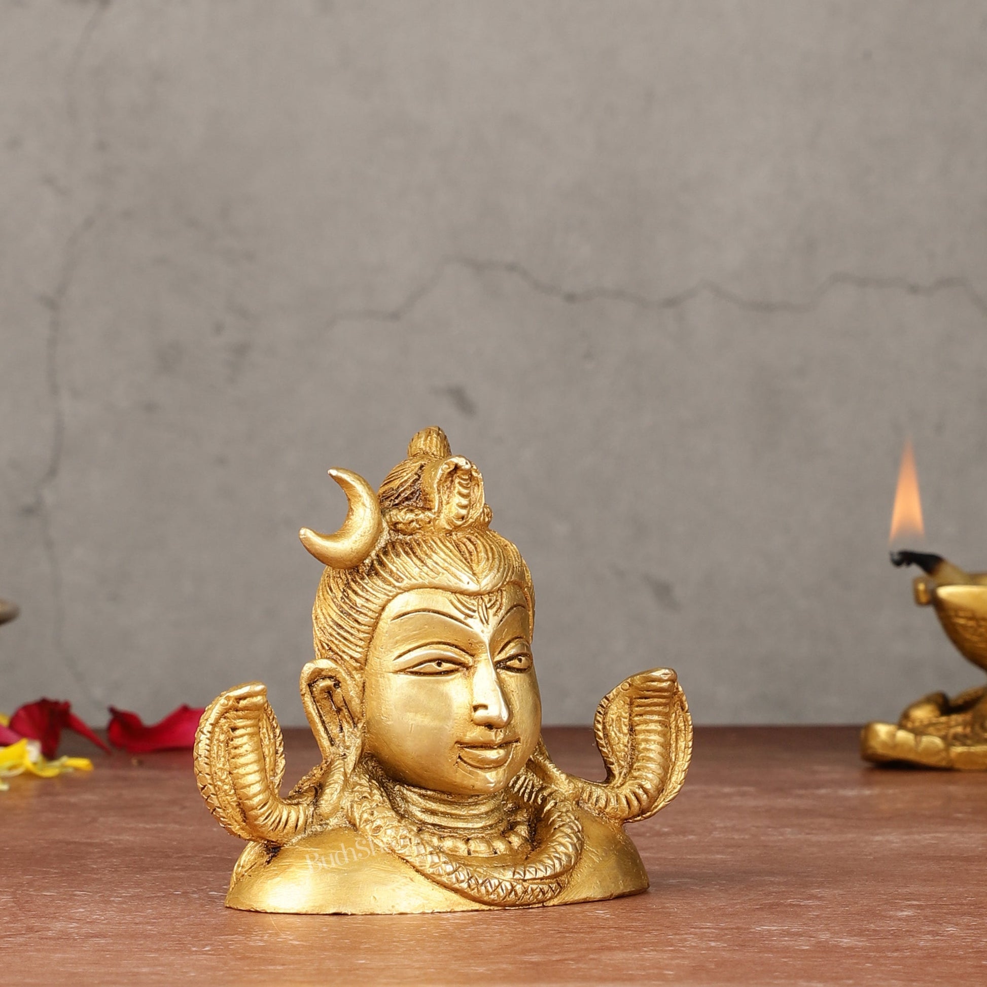 Brass Shiva Bust Face Idol - 4-inch