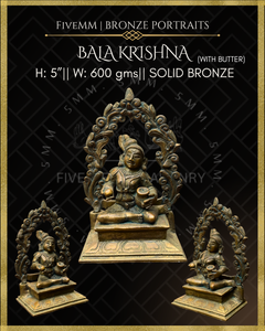 Bala Krishna with butter Panchaloha Bronze Icon - 5" with arch