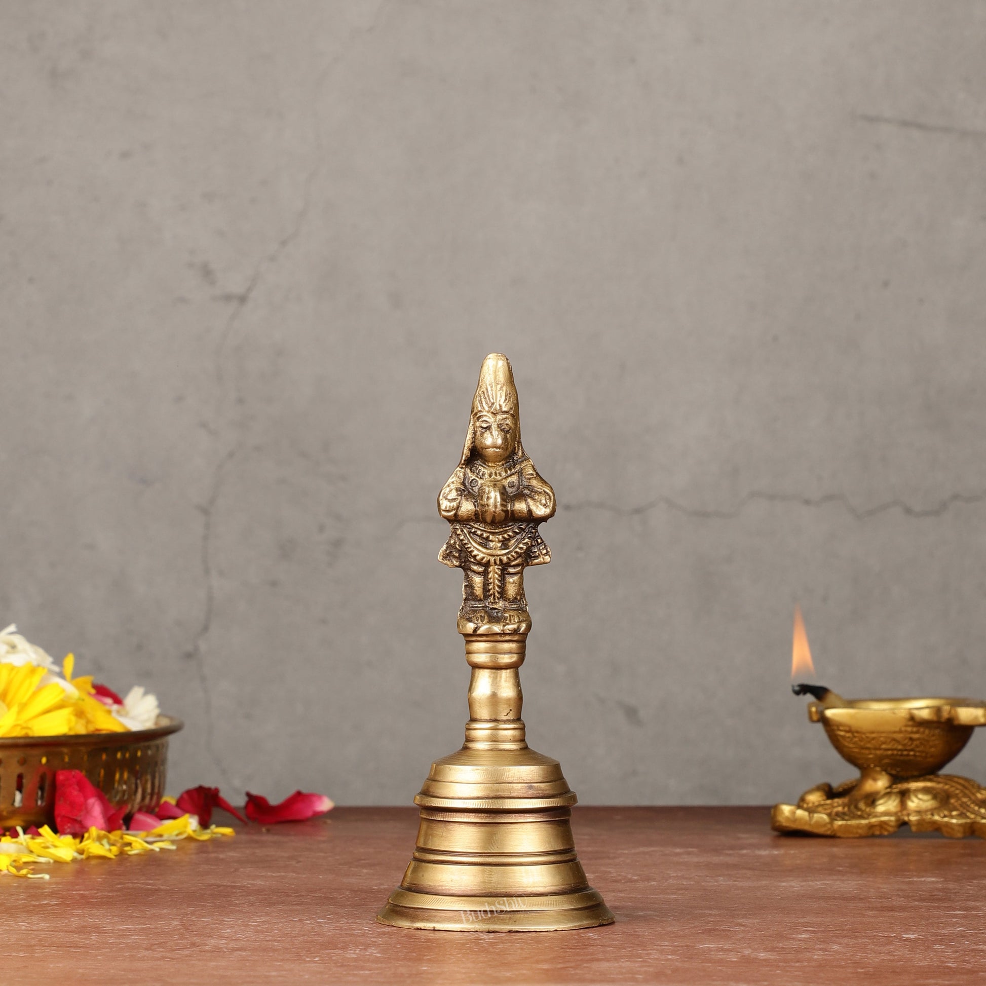 Antique Brass Lord Hanuman Temple Hand Bell for Pooja | Height 5.5 inch