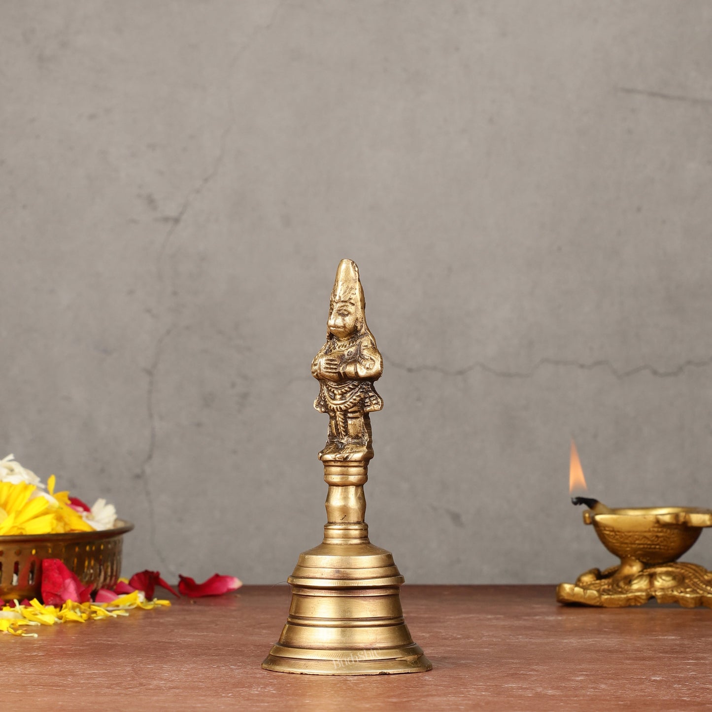 Antique Brass Lord Hanuman Temple Hand Bell for Pooja | Height 5.5 inch