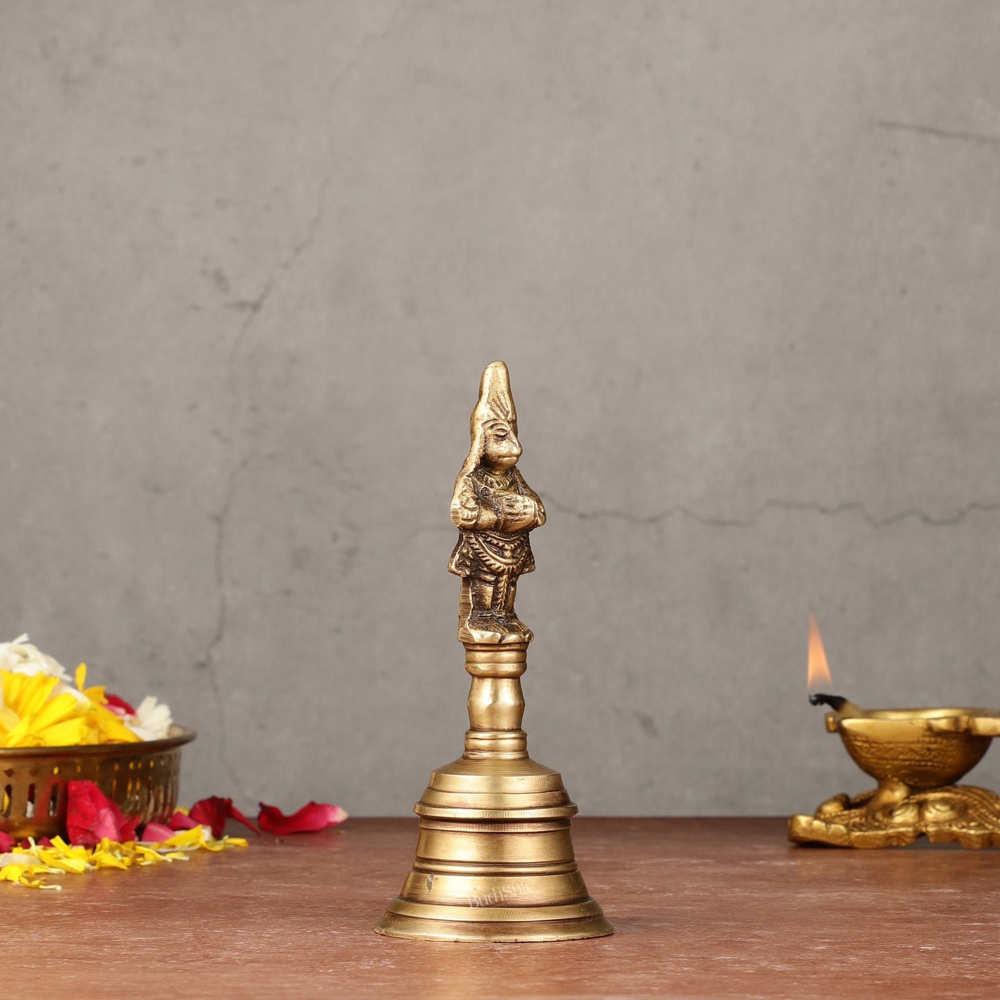 Antique Brass Lord Hanuman Temple Hand Bell for Pooja | Height 5.5 inch