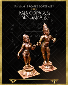 Krishna as Rajagopala : Lakshmi as Sengamala Panchaloha Bronze Icon Set - 6"