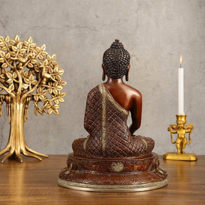 Pure Brass Buddha Hand Down Statue - Nepali brown Finish, 11" Height