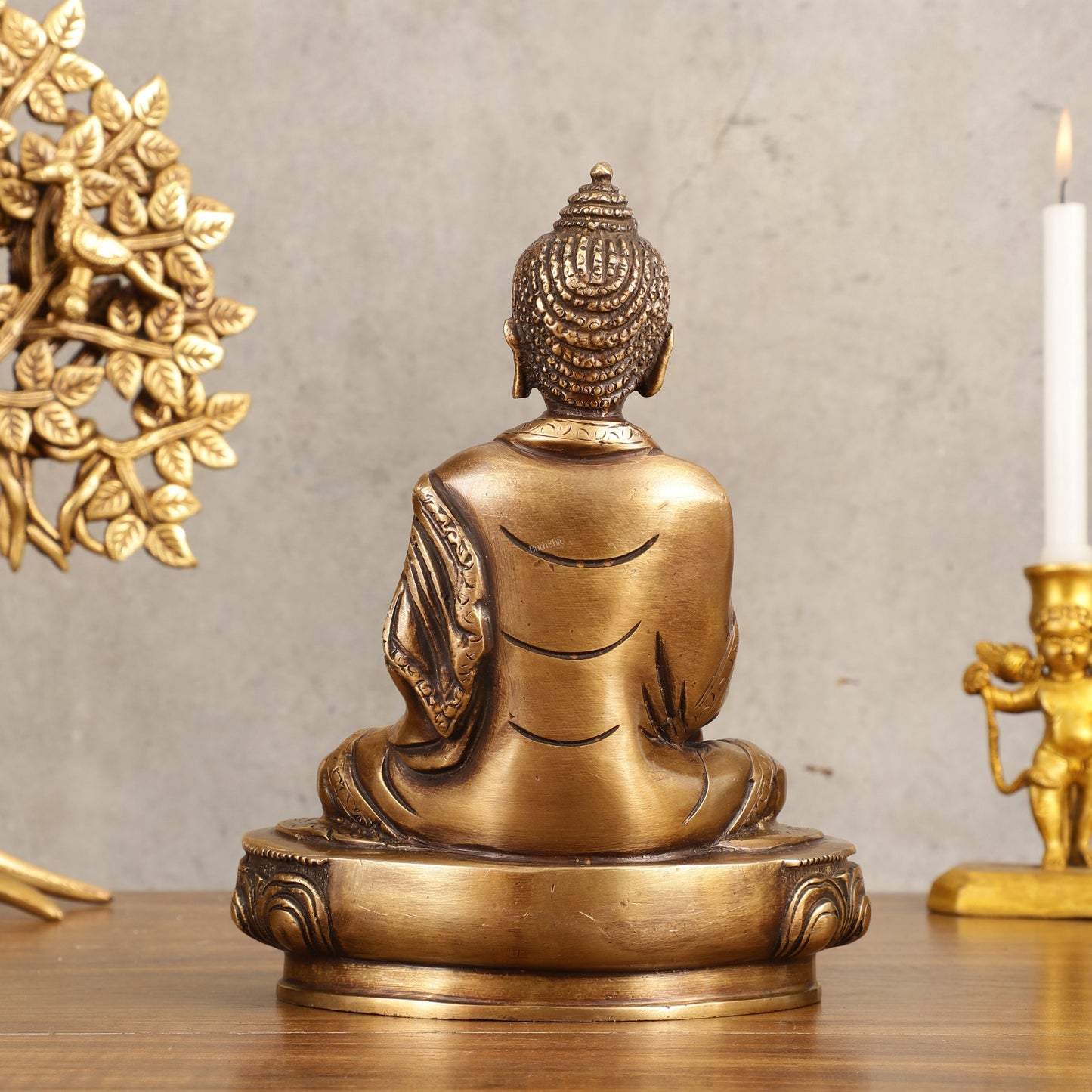 Pure Brass Buddha Statue - Antique burnt finish, 8" Height