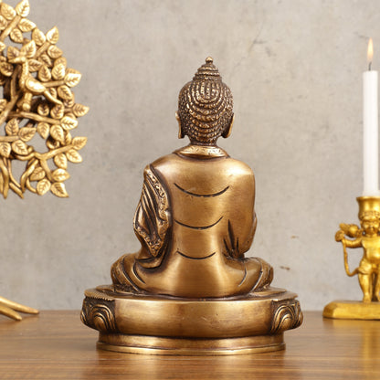 Pure Brass Buddha Statue - Antique burnt finish, 8" Height