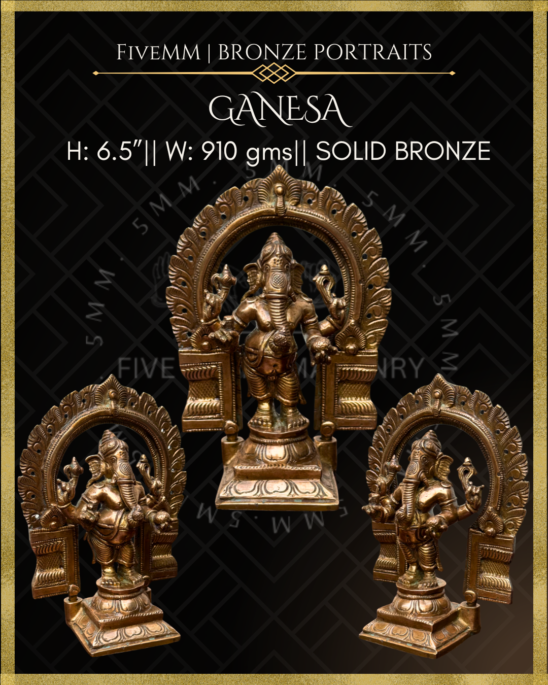 Ganesa Panchaloha Bronze Icon -6.5" Standing with arch