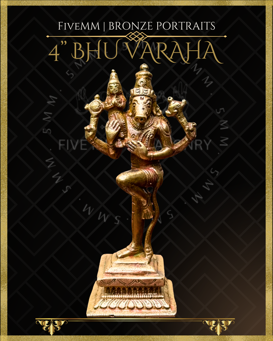 Bhu Varaha Panchaloha Bronze Icon - 4"