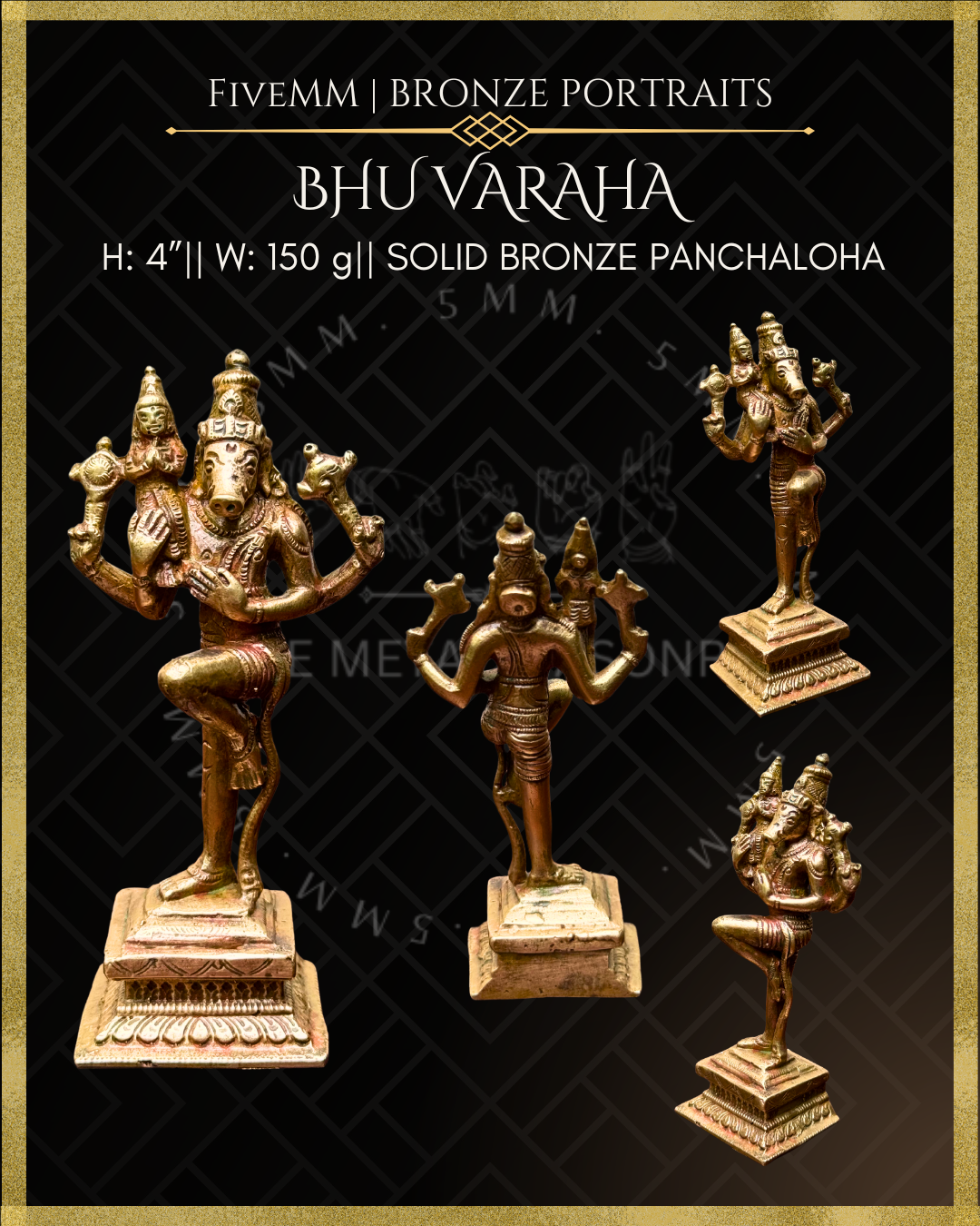 Bhu Varaha Panchaloha Bronze Icon - 4"