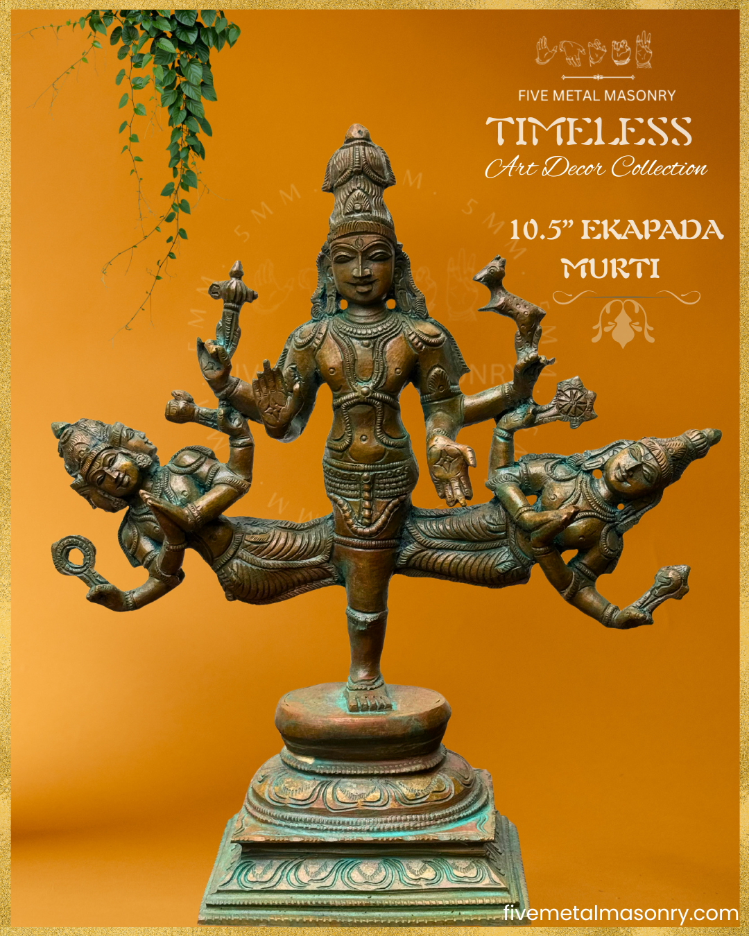 Ekapada Murti: Shiva:Vishnu:Brahma Panchaloha Bronze Icon - 10.5" - Timeless Collection