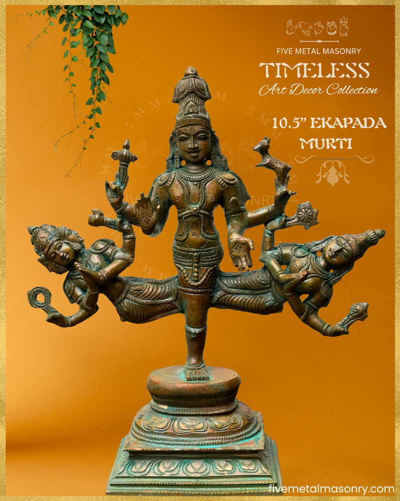 Ekapada Murti: Shiva:Vishnu:Brahma Panchaloha Bronze Icon - 10.5" - Timeless Collection