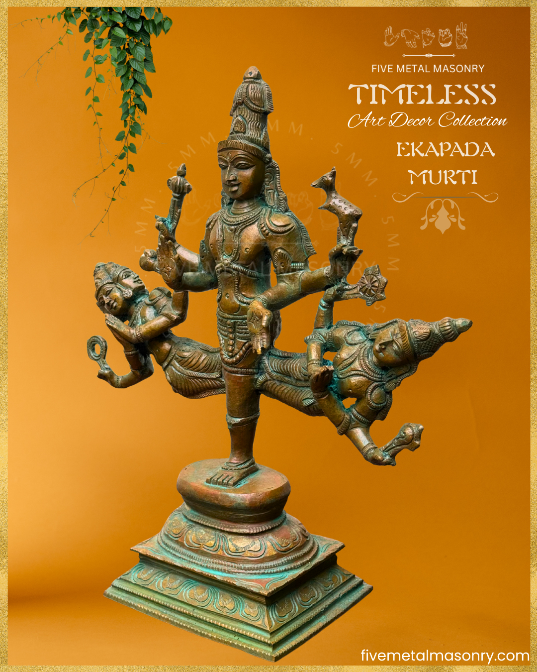 Ekapada Murti: Shiva:Vishnu:Brahma Panchaloha Bronze Icon - 10.5" - Timeless Collection
